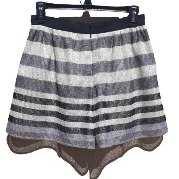BCBCGENERATION Metallic Mesh Striped Full Wide Shorts White Silver Black Sz 4 - Picture 2 of 8